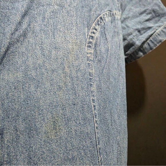 Vintage Cotton Denim Maxi Button Up Maxi dress Sz L Chambray V Neck Short Sleeve - Picture 7 of 13